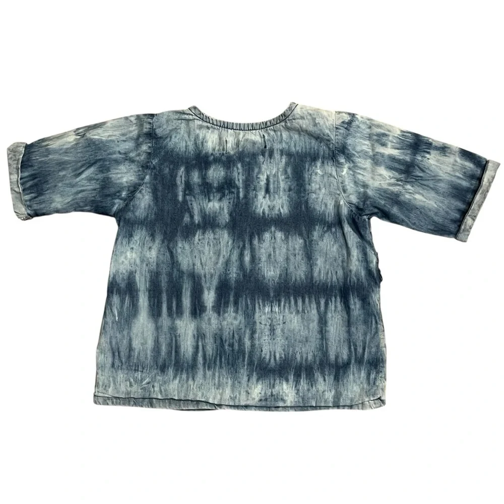 7 For All Mankind Baby Girls 24M Blue Tie Dye Denim‎ Ruffle Button Top Western